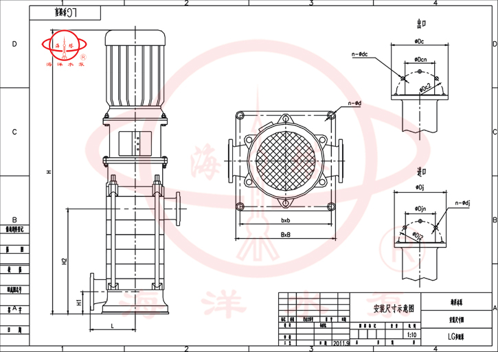 LG立式便拆高層建築給水清水多級離心泵安裝尺寸圖